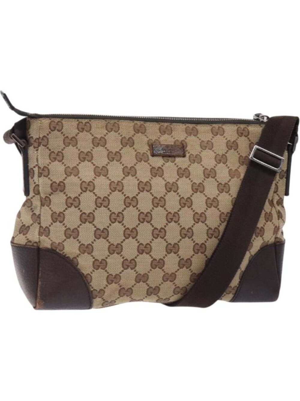 GUCCI GG Canvas Shoulder Bag Beige Silver 114273